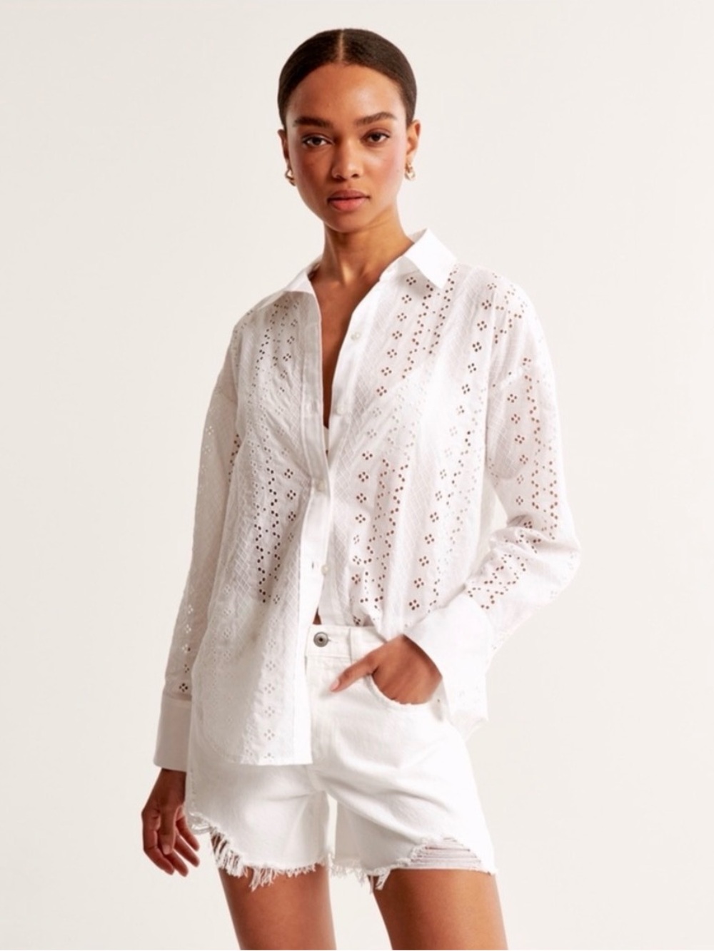 Abercrombie & Fitch White Eyelet Button-Down Shirt